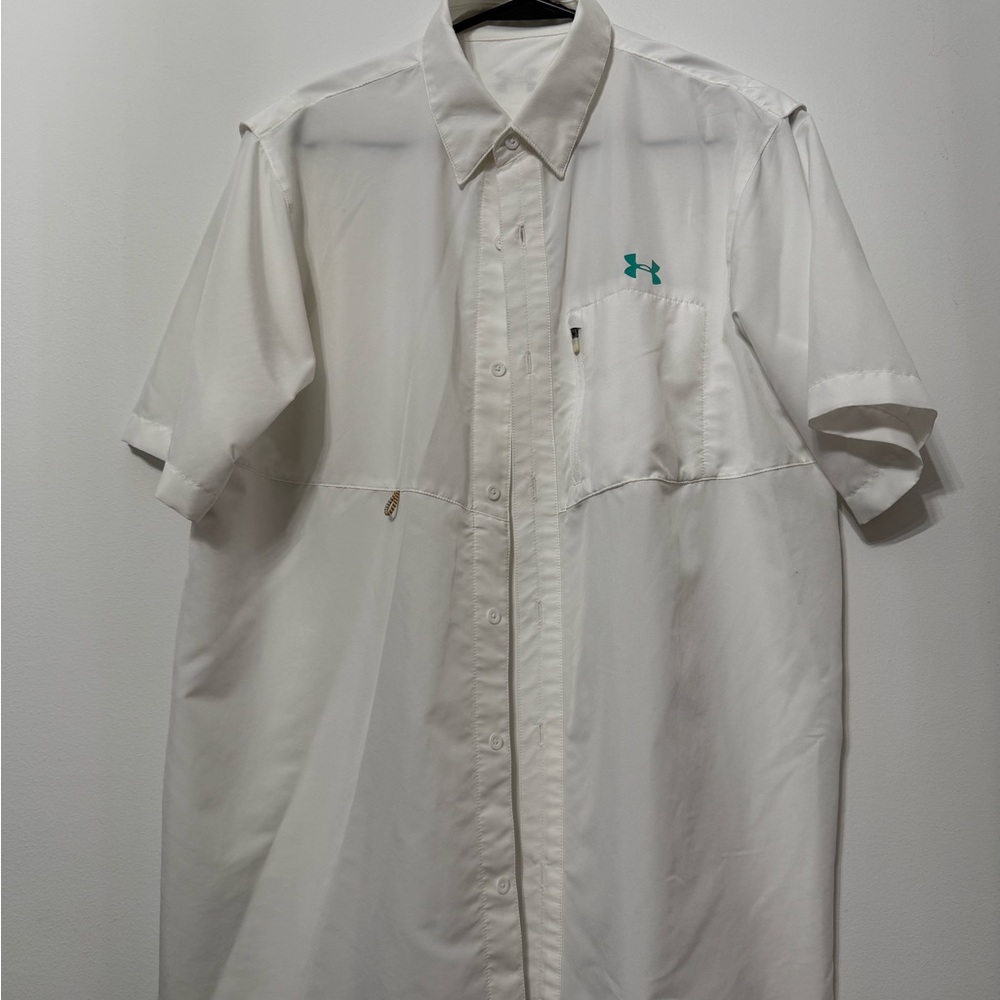 Under Armour White Casual Button Down Shirt Lightweight Cotton